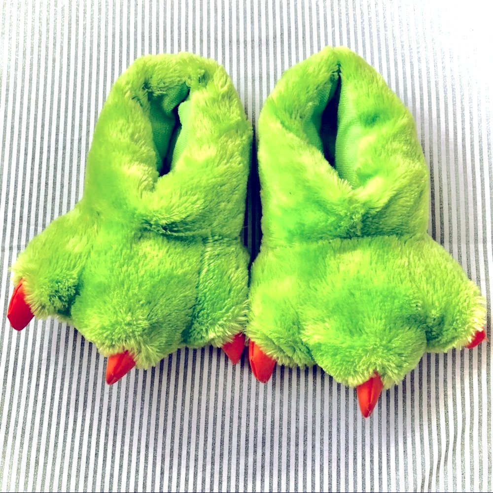 Flash Lights Light-up Claws Dinosaur Feet Slippers Green/Orange Size M (12-13)